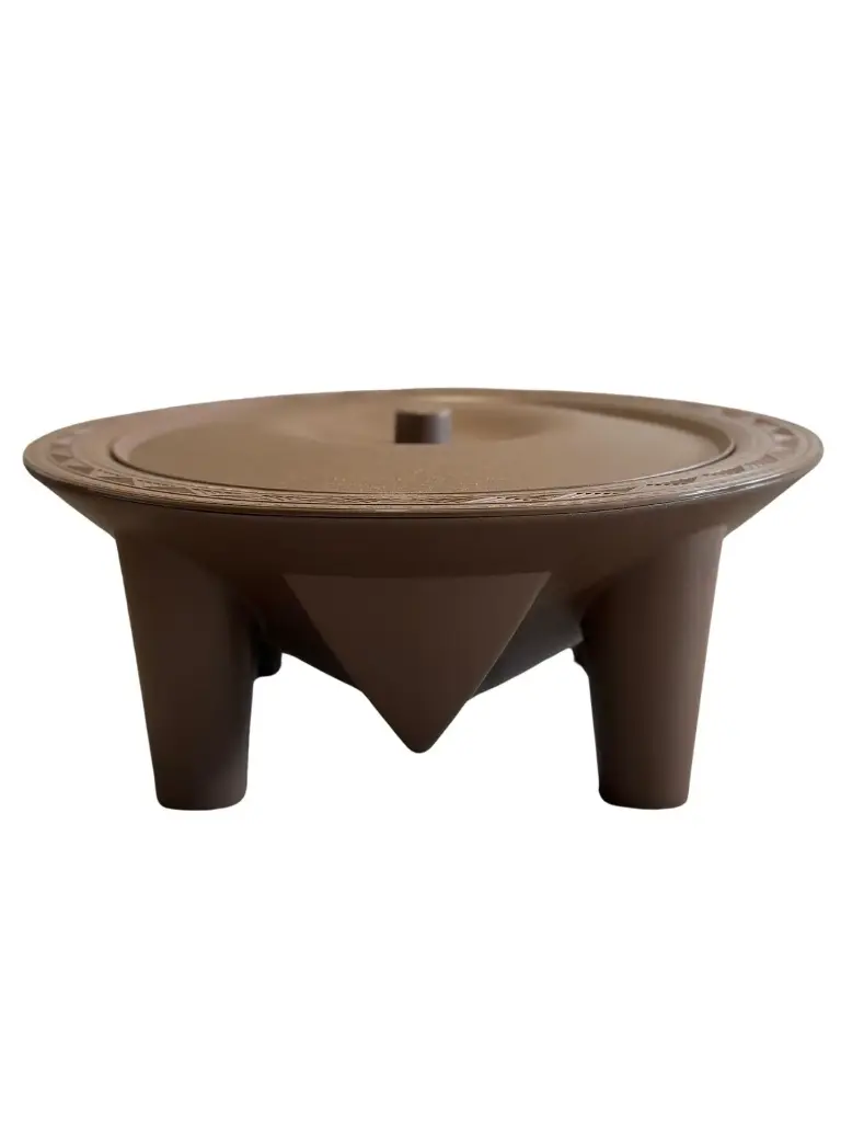 [2001] Classic Brown Kava Bowl, Lid and Ladle Set